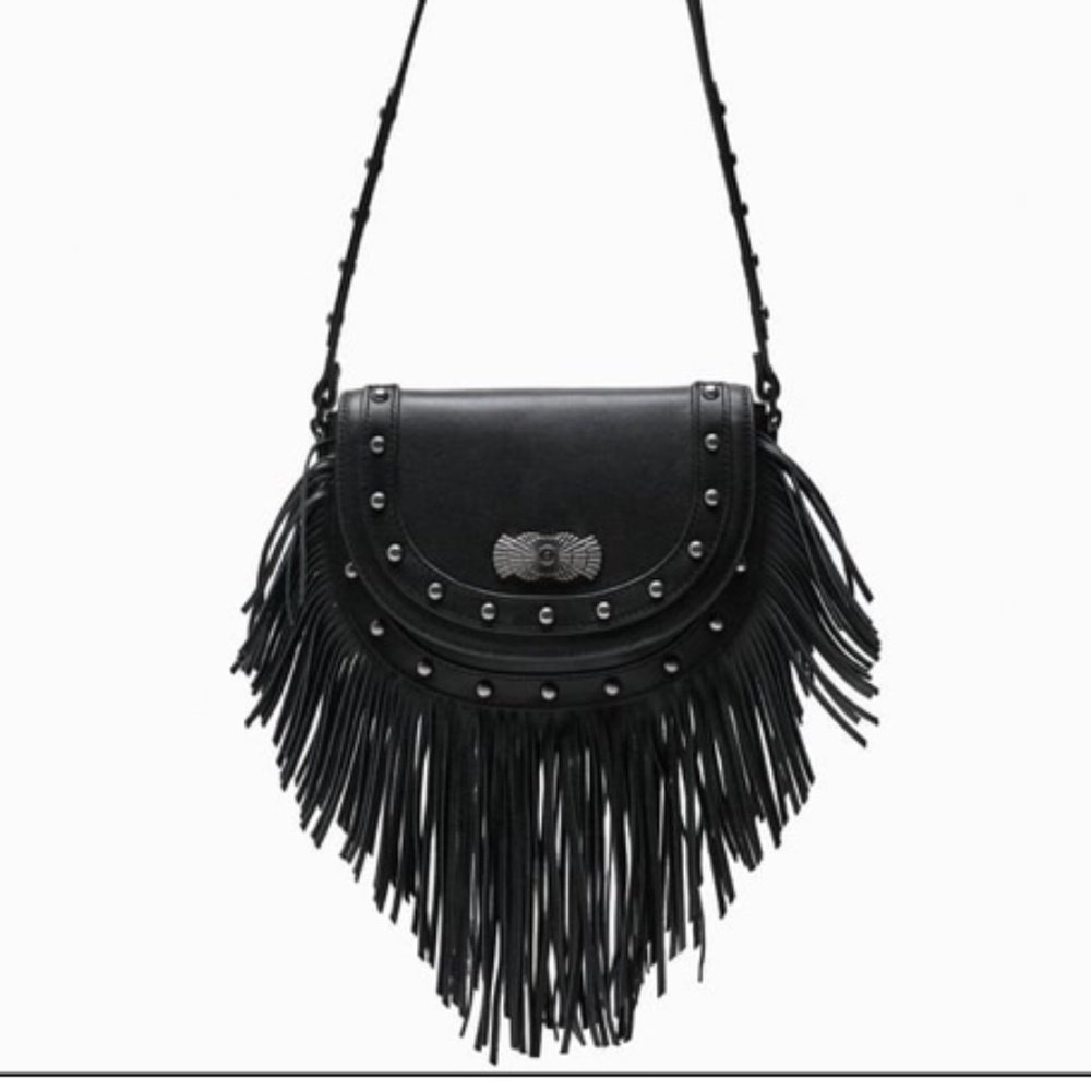 Black fringe leather crossbody bag - used
